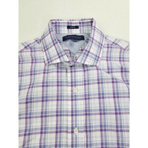 Tommy Hilfiger Slim Fit Size 15.5 32-33 Spread Collar White Purple Blue Check